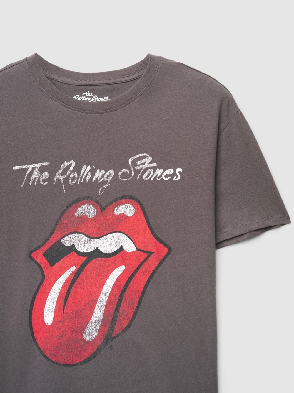the Rolling Stones Charcoal Short Sleeve Tee with Red Tongue Graphic